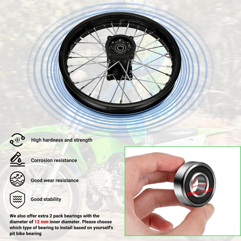 XIKOBY 1.85x14 Rear Wheel Rim and 12mm Bearings Strip Kit fit 90/100-14 3.00-14 14 Inch Dirt Pit Bike Tire KLX125 KX85 TTR125 YZ80 RM80 Taotao DB17 SR150 DR90 Apollo 125 Motorcycle Parts (15mm Axle) - Image 5